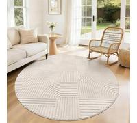 SHACOS Tapis Rond 160 cm, Moderne Tapis de Salon Rond Lavable en Machine Antidérapant, Doux, pour Chambre, Cuisine, Chambre d'enfant, Beige