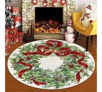 SHACOS Tapis Rond Noël 120 cm Tapis de Salon Chambre Shaggy Antidérapant Tapis de Sapin de Noël Doux Poil Ras Tapis de Sol avec Éléments de Noël Tapis de Décoration de Noël pour Maison Vacances