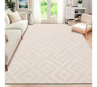 SHACOS Tapis Salon 140x200 cm, Moderne Poils Courts Motif Geometrique Tapis Chambre, Adulte Style Scandinave Bohème Doux Antidérapant Décoratif pour Salon Chambre, Beige