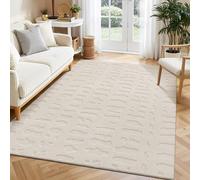 SHACOS Tapis Salon 160 x 230 cm Beige, Moderne Poils Courts Tapis Chambre, Grand Moquette Chambre, Adulte Style Scandinave Bohème Doux Antidérapant Décoratif, Motif Geometrique Cailloux 3D