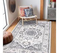 SHACOS Tapis Salon Effet Vieilli, Rétro Bohème Poil Ras Moderne Motif Tapis Descente de Llit Chambre, Antidérapant Tapis de Sol Doux pour Chambre à Coucher, Salle a Manger, Gris Foncé, 160 x 220 cm