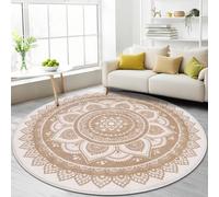 SHACOS Zjxsneh Tapis rond décoratif à poils courts et doux pour salon, chambre à coucher, salle à manger Beige 120 cm