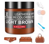 SHADAIWUYU Kit Reparation Cuir,240g Teinture Cuir Brun Clair,Peinture Cuir Liquide pour Réparer Les éraflures et la Décoloration sur Canapés, Meubles en Vinyle, Sièges d'auto, Chaussures et Selles