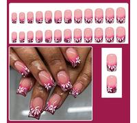 Shade French Tip False Hoofs Rose Rose Blossomy Plan ABS Substance Party Charm Everyday Easy Application Direct Current Wear Fashion Press On Nail Short Square False Lovely Flowers Stick On