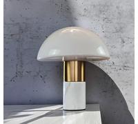 SHADES GALLERY® PietraDiLuce - Éclairage Design en Marbre, Verre & Acier. Abat-jour en Opaline. Lampe de Table, Chevet ou Salon (Blanc & Bronze) - Style Champignon Moderne.