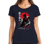 Shadow Ronin Samurai Katana Japan Warrior Y2K T-shirt pour femme, bleu marine, 3XL