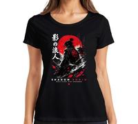 Shadow Ronin Samurai Katana Japan Warrior Y2K T-shirt pour femme, Noir , 3XL