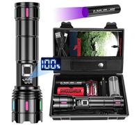 Shadowhawk Lampe de poche LED rechargeable 500 000 lumens 30 W avec écran LCD, 5 modes, étanche IP67, UV 365 nm, Noir, Alimentée par piles AAA, 12 heures d'autonomie