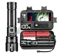 Shadowhawk Lampe torche rechargeable 24h (2 piles) | IP67 étanche 500000 lumens lampe de poche super lumineuse avec écran LCD pour camping/urgence/promenade du chien/coupures de courant, 5 modes