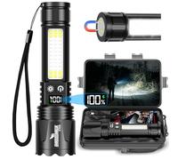 Shadowhawk Lampe torche rechargeable avec lampe de travail COB et base magnétique, lampe torche LED super lumineuse pour camping, promenade du chien, urgence et réparation de voiture, double