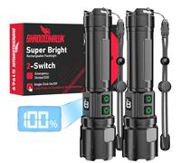Shadowhawk Lot de 2 lampes de poche LED rechargeables - 500 000 lumens | Tactique (2 interrupteurs), portée jusqu'à 1000 m, 12 heures d'autonomie pour le camping, l'extérieur, la randonnée