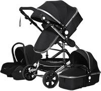 Shaelyss Luxury Poussette combinée multifonctionnelle 3 en 1 Poussette de qualité Poussette pliante avec siège pour enfant Noir