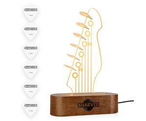 Shaevle Support de médiators lumineux avec 6 médiators, support d'affichage LED en forme de tête de tête - Cadeau de musique pour les amateurs de guitare