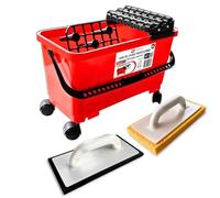 SHAFFER PRO Kit Joint Carrelage Seau Clean Pro+ 24 L (3 rouleaux) + Taloche Joints + Taloche éponge - outil carreleur pour joints parfaits sol & mur, usage pro & bricolage