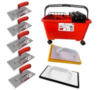 SHAFFER PRO | Kit Seau Nettoyage Joint 24L Clean Pro+3 | 2 Taloches | + 5 Peignes à Colle Carrelage | Outil Carreleur Pro & Bricolage