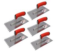 Shaffer Pro - Pack 5 Peignes à Colle Carrelage 4x4 6x6 8x8 10x10 12x12 mm | Peigne Carrelage 4,6,8,10,12 mm | Platoir Inox | Outils Carreleur Pro | Pose Sol Mur Faïence