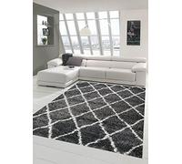 Shaggy Salon Tapis Shaggy longue pile motif de diamant en gris crème Größe 160x230 cm