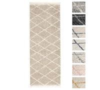 Shaggy Tapis Couloir 80 x 200 Beige Dessin Diamant, Tapis Poils Longs Extra Doux