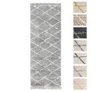 Shaggy Tapis Couloir 80x300 cm Gris Dessin Diamant , Tapis Poils Longs Extra Doux
