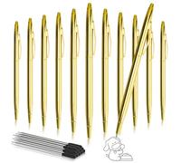 SHAIDOJIO 12 Stylo Bille en Métal, 1,0mm Lot de Stylo Bille Noir, Or Mince Stylo à Bille avec 12 Remplissage D'encre Noire, Stylo à Bille Twisted pour Bureau D'affaires Étudiant Enseignant