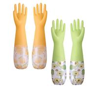 SHAIDOJIO 2 Paires Gants Menage, Gants Vaisselle en Caoutchouc avec Doublure, Longs Gant Nettoyage, Gant Menage Imperméables pour La Cuisine, La Salle de Bain, La Lessive, Le Jardinage-2 Couleurs