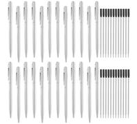 SHAIDOJIO 24 Stylo Bille en Métal, 1,0mm Lot de Stylo Bille Noir, Argent Mince Stylo à Bille avec 24 Remplissage D'encre Noire, Stylo à Bille Twisted pour Bureau D'affaires Étudiant Enseignant