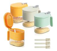 SHAIDOJIO 3 Pièces Pots à Épices Transparente, Pot a Epices avec Couvercle et Cuillères, Pot Epices en Verre, Scellés Bocaux à Épices, Condiment Jarres de Stockage pour Épices Sel Sucre Poivre