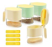 SHAIDOJIO 4 Pièces Pots à Épices Transparente, Pot a Epices avec Couvercle et Cuillères, Pot Epices en Verre, Scellés Bocaux à Épices, Condiment Jarres de Stockage pour Épices Sel Sucre Poivre