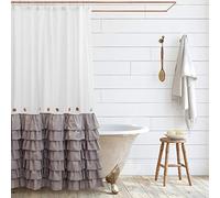 Shaina Rideau de Douche Rustique Blanc et Gris de 183 x 183 cm avec Volants et Boutons de Style campagnard français - Tissu Moderne (Gris)