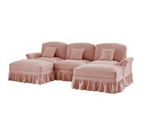 SHAIRMB Canapé Convertible, Ensemble De CanapéS Modulables pour Salon, Accroupiers en Forme D'Entonnoir, Panneau à Volants Amovible, Tissu Chenille, IdéAl pour Le Salon,Rose,3 Sitze&2 Ottoman