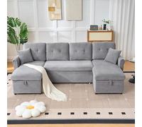 SHAIRMB Canapé d'angle Convertible en Lit avec Rangement, Canapé-Lit avec Rangement Et TrèS Grand Espace De Rangement, Canapé Confortable en Velours, Canapé en Forme De U,Gris,Four Seats