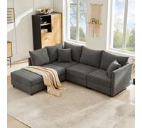 SHAIRMB Canapé d'angle Modulable, Canapé Cinq Places avec Pouf Multifonction, Canapé d'angle Moderne à Rayures Verticales, IdéAl pour Les Salons, Appartements, Etc.,Gris