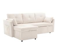 SHAIRMB Canapé d'angle Modulaire RéVersible en Velours avec Lit Gigogne, MéRidienne avec Rangement Amovible, Canapé-Lit 3 Places Moderne, Assemblage Facile, pour Salon,Beige + Velvet