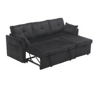 SHAIRMB Canapé d'angle Modulaire RéVersible en Velours avec Lit Gigogne, MéRidienne avec Rangement Amovible, Canapé-Lit 3 Places Moderne, Assemblage Facile, pour Salon,Black + Velvet