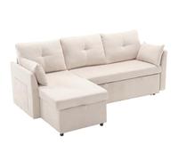 SHAIRMB Canapé d'angle Modulaire RéVersible en Velours avec Lit Gigogne, MéRidienne avec Rangement Amovible, Canapé-Lit 3 Places Moderne, Assemblage Facile, pour Salon,Beige + Polyester