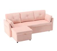 SHAIRMB Canapé d'angle Modulaire RéVersible en Velours avec Lit Gigogne, MéRidienne avec Rangement Amovible, Canapé-Lit 3 Places Moderne, Assemblage Facile, pour Salon,Pink + Velvet