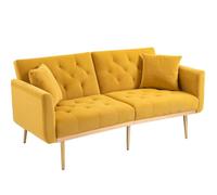 SHAIRMB Canapé Deux Places Moderne, Canapé-Lit Pliant avec Dossier RéGlable, Canapé Convertible avec Coussins, Canapé-Lit Confortable avec Rembourrage Et Pieds en MéTal,Jaune