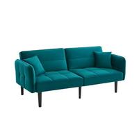 SHAIRMB Canapé-Lit 2 en 1 RéGlable avec Fonction Couchage, Canapé Deux Places Rembourré Housse en Velours, Accoudoirs Rabattables, Canapé-Lit d'angle pour Salon, Chambre,Blue Green