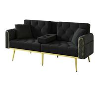 SHAIRMB Canapé-Lit Double Pliant avec Dossier Inclinable, Trois Positions D'Inclinaison du Dossier, RevêTement en Tissu avec Porte-Gobelet, pour Le Salon, La Chambre Ou Le Home,Noir