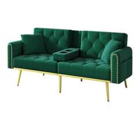 SHAIRMB Canapé-Lit Double Pliant avec Dossier Inclinable, Trois Positions D'Inclinaison du Dossier, RevêTement en Tissu avec Porte-Gobelet, pour Le Salon, La Chambre Ou Le Home,Vert