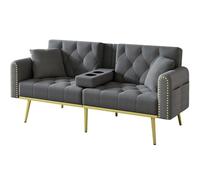 SHAIRMB Canapé-Lit Double Pliant avec Dossier Inclinable, Trois Positions D'Inclinaison du Dossier, RevêTement en Tissu avec Porte-Gobelet, pour Le Salon, La Chambre Ou Le Home,Gris