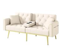 SHAIRMB Canapé-Lit Double Pliant avec Dossier Inclinable, Trois Positions D'Inclinaison du Dossier, RevêTement en Tissu avec Porte-Gobelet, pour Le Salon, La Chambre Ou Le Home,Beige