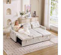 SHAIRMB Canapé-Lit Moderne Trois Places avec Fonction Couchage, Dossier Inclinable à 180°, CanapéS d'angle Et CanapéS en Forme De L, Canapé-Lit Pliable avec Rangement,Beige