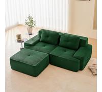 SHAIRMB Canapé Moderne sans Structure Apparente, Grands CanapéS d'angle en Forme De U, Canapé Modulable en Velours CôTelé, Mousse à MéMoire De Forme, Assise Extra Profonde,Vert,2 Seater+1 Ottoman