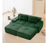 SHAIRMB Canapé Moderne sans Structure Apparente, Grands CanapéS d'angle en Forme De U, Canapé Modulable en Velours CôTelé, Mousse à MéMoire De Forme, Assise Extra Profonde,Vert,2 Seater+2 Ottoman