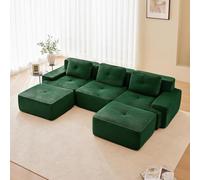 SHAIRMB Canapé Moderne sans Structure Apparente, Grands CanapéS d'angle en Forme De U, Canapé Modulable en Velours CôTelé, Mousse à MéMoire De Forme, Assise Extra Profonde,Vert,3 Seater+2 Ottoman