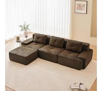 SHAIRMB Canapé Moderne sans Structure Apparente, Grands CanapéS d'angle en Forme De U, Canapé Modulable en Velours CôTelé, Mousse à MéMoire De Forme, Assise Extra Profonde,Marron,3 Seater+1 Ottoman