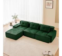 SHAIRMB Canapé Moderne sans Structure Apparente, Grands CanapéS d'angle en Forme De U, Canapé Modulable en Velours CôTelé, Mousse à MéMoire De Forme, Assise Extra Profonde,Vert,3 Seater+1 Ottoman