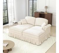 SHAIRMB Canapé Modulaire en Forme De U en Chenille avec Accoudoirs en Forme D'Entonnoir Jupe Amovible à Volants, Canapé Doux Et Confortable en Forme De Nuage,Blanc,2 Seats+2 Ottomans