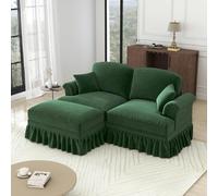 SHAIRMB Canapé Modulaire en Forme De U en Chenille avec Accoudoirs en Forme D'Entonnoir Jupe Amovible à Volants, Canapé Doux Et Confortable en Forme De Nuage,Vert,2 Seats+1 Ottoman